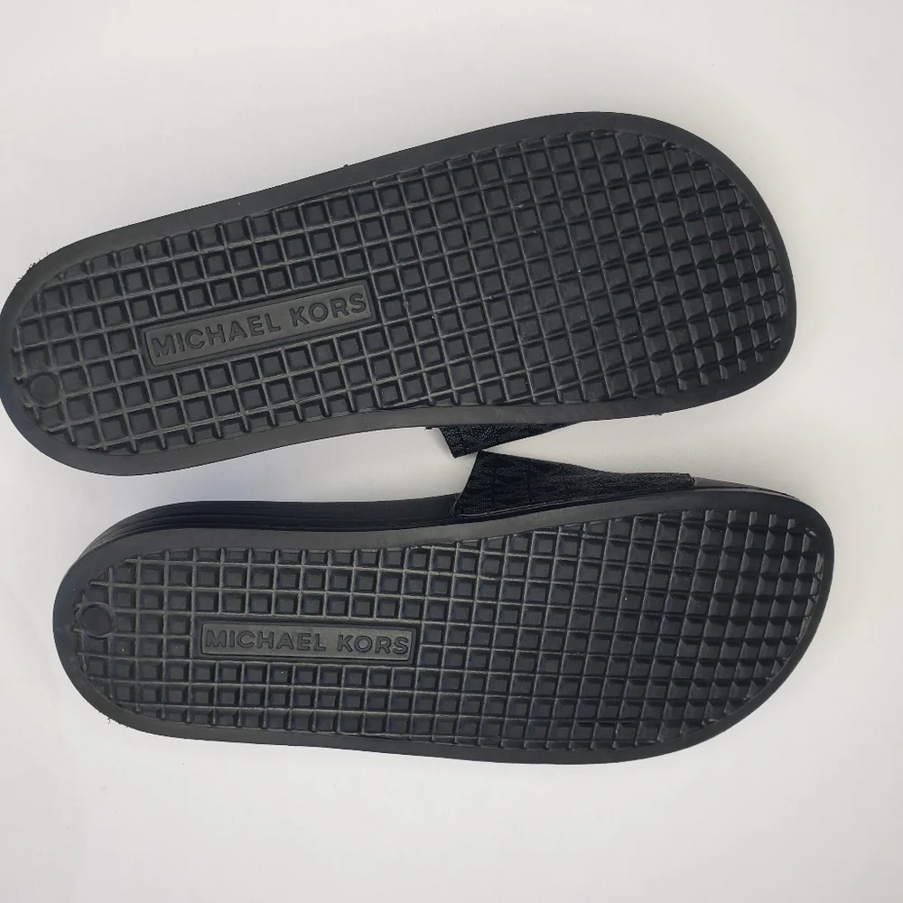 Michael Kors Black Brown Slide Mini Logo Sandals